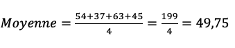 Exemple d'utilisation de la formule pour calculer la moyenne d'une série de valeur en mathématiques.