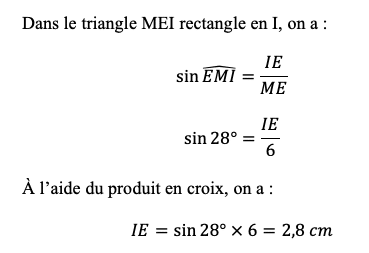 Exemple de calcul de longueur dans le chapitre de la trigonométrie.