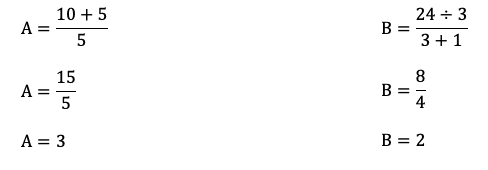 Exemples de calcul avec des expressions en fraction dans le chapitre des priorités opératoires.