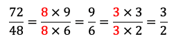 Exemple de simplification de fraction en 2 étapes dans le chapitre des fractions pour le niveau 5ème.