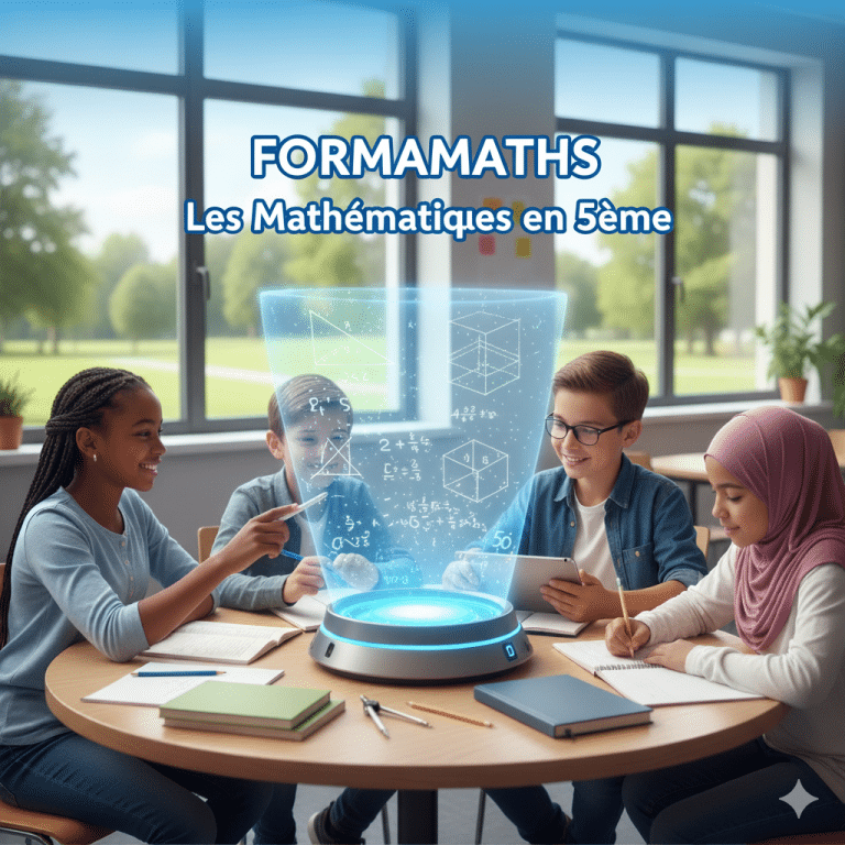 Les mathématiques en 5ème : élèves qui étudient les notions clés (calcul littéral, proportionnalité, géométrie) avec Formamaths.