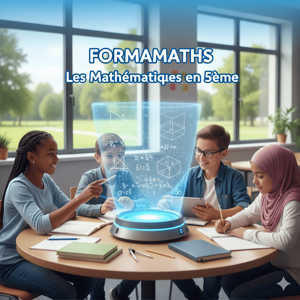 Les mathématiques en 5ème : élèves qui étudient les notions clés (calcul littéral, proportionnalité, géométrie) avec Formamaths.